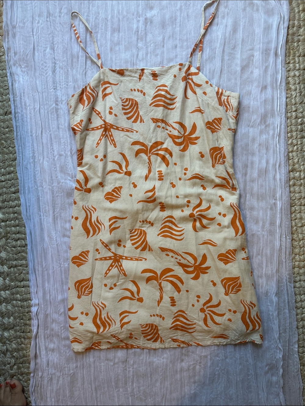 Japna Cream Mini Cami Dress with Orange Tropical Print